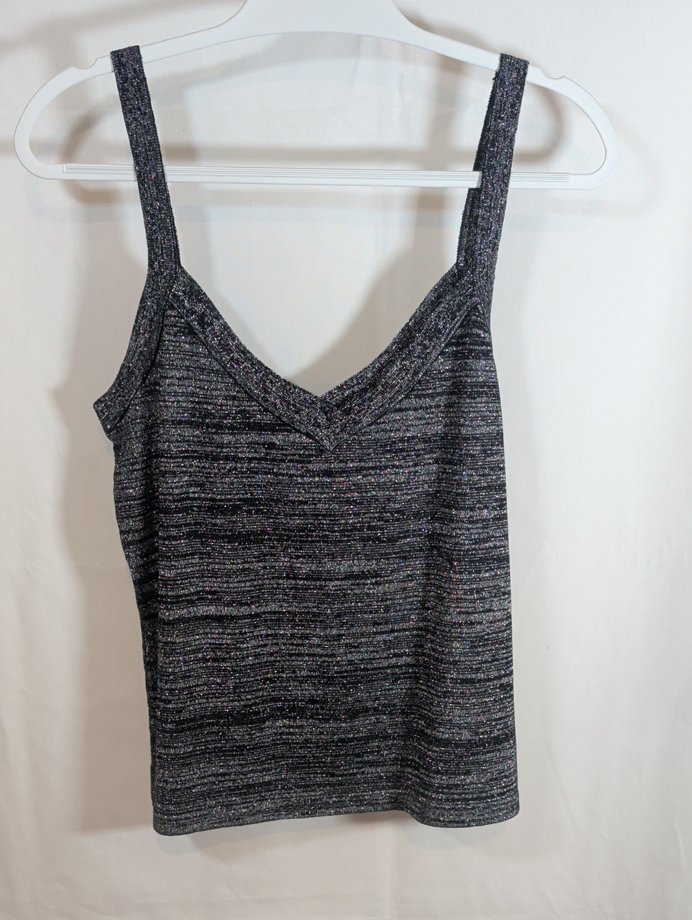Philippe Adec Black Shimmer Ribbed V-Neck Camisole